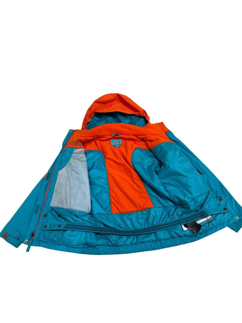 Marmot Orange & Teal Colorblock Hooded zip up ski Jacket kids medium - Picture 10 of 14